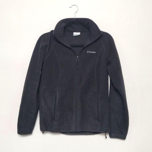 Columbia Full Zip Fleece Jacket Small Black Hooded Outdoor Athletic - Picture 1 of 4